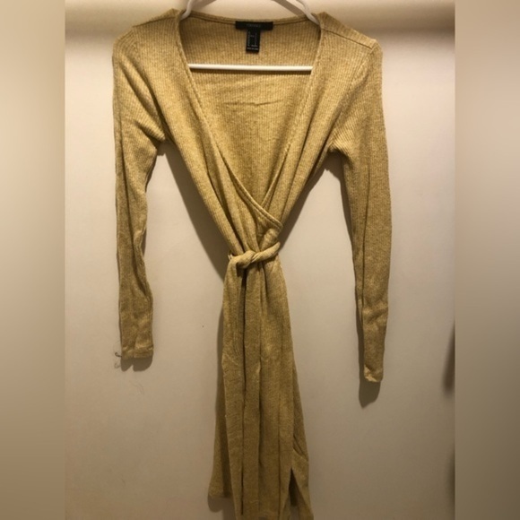 Knit body flattering wrap sweater dress mustard color size S - Picture 1 of 2